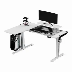ULTRADESK Herní stůl WINGER - bílý, 111x155x60 cm, 75-122 cm, elektricky nastavitelná výš